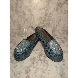 John Fashion Bling Faux Croc Woman Sz 10 Blue AB Crystal Cushion Slide Mule Shoe